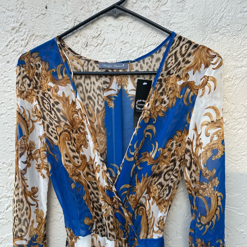Intrigue Couture Long Sleeve Maxi Stress Blue Size S  NWT
